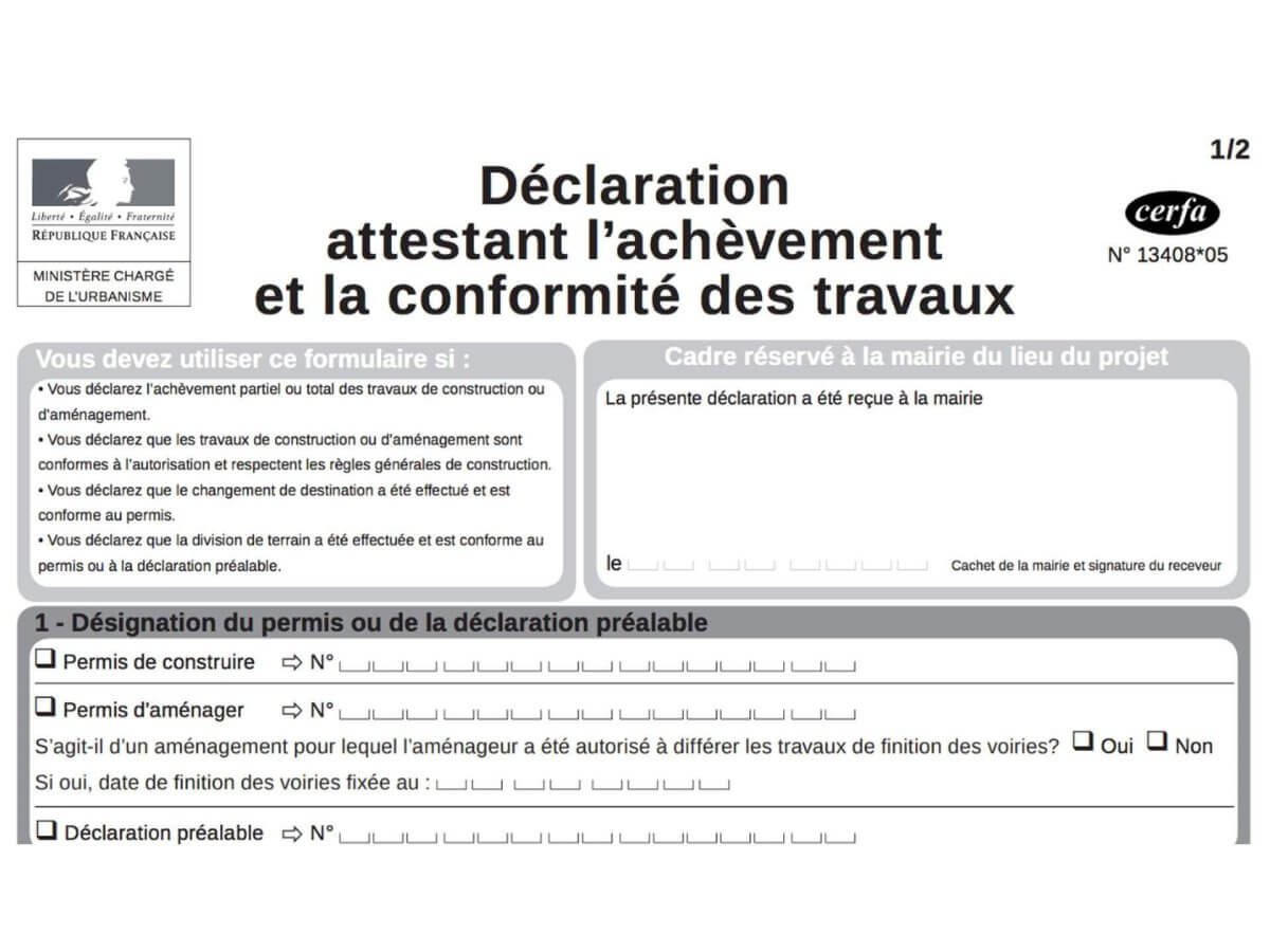 DAACT : achèvement et conformité des travaux