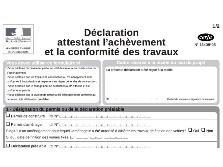 Déclaration Attestant l'Achèvement et la Conformité des Travaux