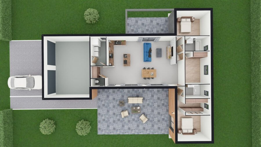 Plan de maison plain-pied 3 chambres Onagre - rdc