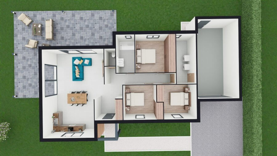 Plan de maison plain-pied 3 chambres Salicorne - rdc